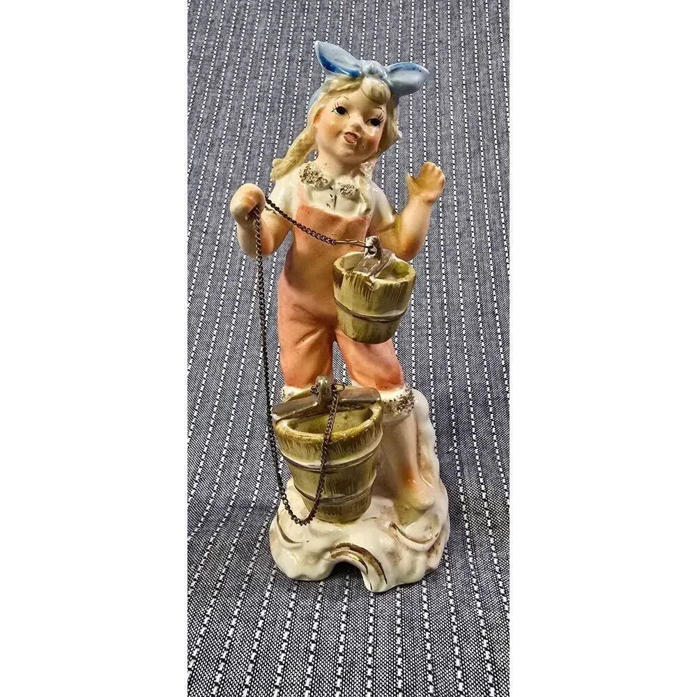 Vintage 1950's Porcelain Ceramic Girl with water Buckets Figurine